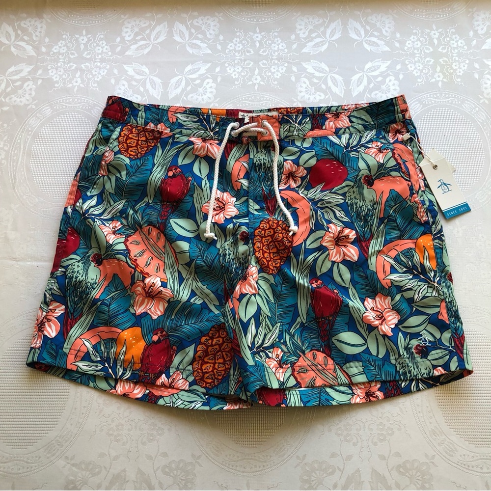 Original Penguin Tropical Parrot Pineapple Swim Shorts Multicolor Men’s Size 36